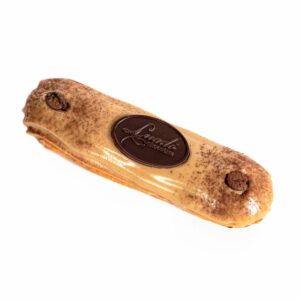 Éclair with coffee cream and milk chocolate